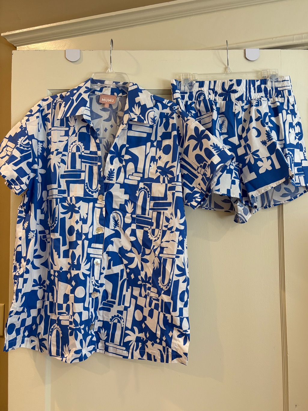 Show Me Your Mumu Blue & White Short Sleeve Button-Down Set